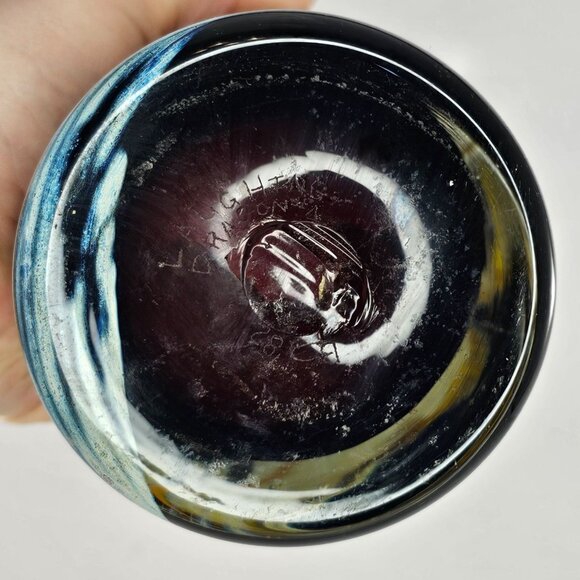 Hand Blown Art Glass Vase With Abstract Design & Swirl Signed Laughing Dragon - Picture 12 of 12